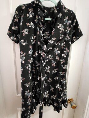 RIPE Maternity Floral Ruffle Wrap Mini Dress - Black - Size Small